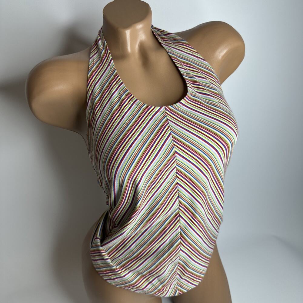 Rio De Cent Halter Top XS Small Y2K Multi Color Striped Cami Tank Festival Indie